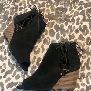 Suede Peep Toe Wedge Booties Sole Society
